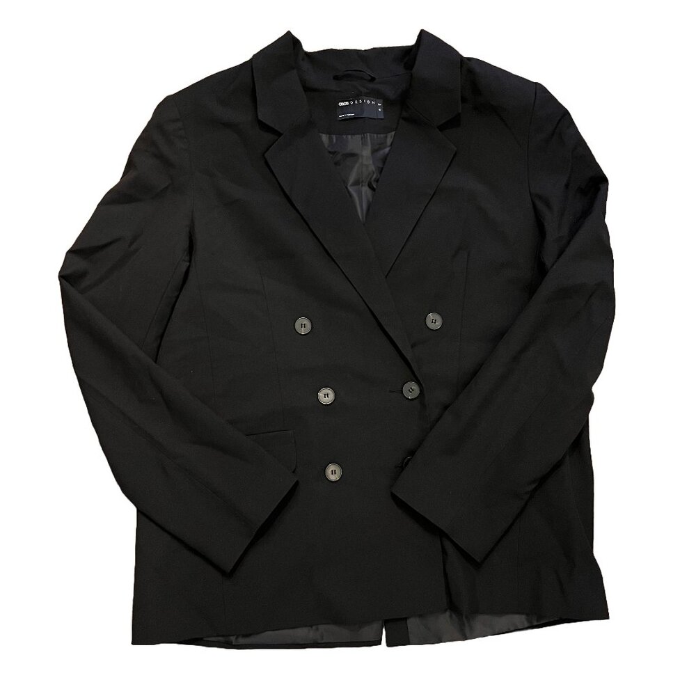 ASOS Design Double Breasted Relaxed Blazer Black Size Medium Tall Like New